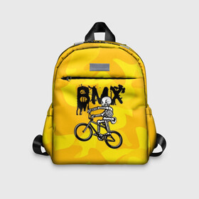 Детский рюкзак 3D с принтом BMX в городе Новоалтайск, 100% полиэстер | лямки с регулируемой длиной, сверху петелька, чтобы рюкзак можно было повесить на вешалку. Основное отделение закрывается на молнию, как и внешний карман. Внутри дополнительный карман. По бокам два дополнительных кармашка | bike | bmx | bones | extreme | skeleton | skull | sport | велосипед | скелет | спорт | череп | экстрим