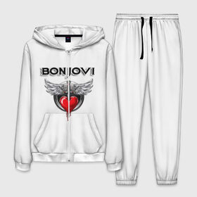 Мужской костюм 3D с принтом Bon Jovi в городе Новоалтайск, 100% полиэстер | Манжеты и пояс оформлены тканевой резинкой, двухслойный капюшон со шнурком для регулировки, карманы спереди | bon jovi | бон джови | музыка | музыкальная группа | песни | рок | рок группа | рокгруппа