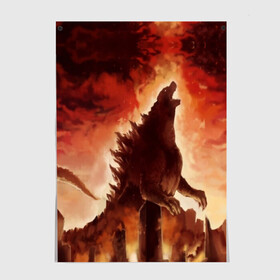 Постер с принтом GODZILLA в городе Новоалтайск, 100% бумага
 | бумага, плотность 150 мг. Матовая, но за счет высокого коэффициента гладкости имеет небольшой блеск и дает на свету блики, но в отличии от глянцевой бумаги не покрыта лаком | godzilla | king of the monsters | годзила | годзилла 2 | король монстров | фильмы