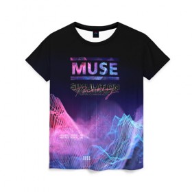 Женская футболка 3D с принтом Cyber Muse в городе Новоалтайск, 100% полиэфир ( синтетическое хлопкоподобное полотно) | прямой крой, круглый вырез горловины, длина до линии бедер | alternative | bellamy | cyber | indie | muse | rock | simulation theory | беллами | мьюз