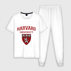 Мужская пижама хлопок с принтом Harvard University_форма в городе Новоалтайск, 100% хлопок | брюки и футболка прямого кроя, без карманов, на брюках мягкая резинка на поясе и по низу штанин
 | harvard university | гарвард | колледж | образование | студенты | сша | университет | школа