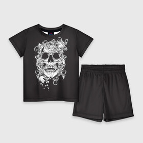 Детский костюм с шортами 3D с принтом Череп в городе Новоалтайск,  |  | paints | skeleton | skull | картинка | картинки | кости | краски | мода | скелет | тренд | тренды | череп