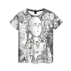 Женская футболка 3D с принтом One-Punch Man в городе Новоалтайск, 100% полиэфир ( синтетическое хлопкоподобное полотно) | прямой крой, круглый вырез горловины, длина до линии бедер | anime | one punch man | saitama | аниме | ван панч мен | ванпанчмен | сайтама