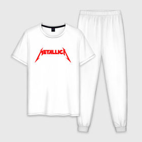 Мужская пижама хлопок с принтом METALLICA RED LOGO в городе Новоалтайск, 100% хлопок | брюки и футболка прямого кроя, без карманов, на брюках мягкая резинка на поясе и по низу штанин
 | matters metallica | music | nothing else | rock | trash metal | группа | музыка | музыканты | рок | трэш металл