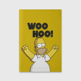 Обложка для паспорта матовая кожа с принтом HOMER - WOO HOO! в городе Новоалтайск, натуральная матовая кожа | размер 19,3 х 13,7 см; прозрачные пластиковые крепления | bart | homer | lisa | the simpsons | барт | гомер | лиза | мэгги | симпсоны
