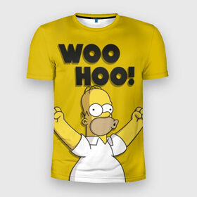 Мужская футболка 3D спортивная с принтом HOMER - WOO HOO! в городе Новоалтайск, 100% полиэстер с улучшенными характеристиками | приталенный силуэт, круглая горловина, широкие плечи, сужается к линии бедра | bart | homer | lisa | the simpsons | барт | гомер | лиза | мэгги | симпсоны