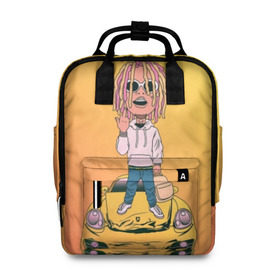 Женский рюкзак 3D с принтом Lil Pump - Flex Like Ouu в городе Новоалтайск, 100% полиэстер | лямки с регулируемой длиной, сверху ручки, чтобы рюкзак нести как сумку. Основное отделение закрывается на молнию, как и внешний карман. Внутри два дополнительных кармана, один из которых закрывается на молнию. По бокам два дополнительных кармашка, куда поместится маленькая бутылочка
 | Тематика изображения на принте: flex like ouu | gucci | gucci gang | hip hop | lil | lil pump | pump | rap | trap | гучи | гучи гэнг | лил | лил памп | насос | памп | рэп | трэп | хип хоп
