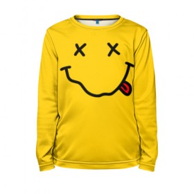 Детский лонгслив 3D с принтом NIRVANA SMILE в городе Новоалтайск, 100% полиэстер | длинные рукава, круглый вырез горловины, полуприлегающий силуэт
 | Тематика изображения на принте: music | nirvana | rip smile | rock | smile | группа | курт кобейн | музыка | нирвана | рок | смайл
