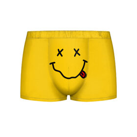 Мужские трусы 3D с принтом NIRVANA SMILE в городе Новоалтайск, 50% хлопок, 50% полиэстер | классическая посадка, на поясе мягкая тканевая резинка | Тематика изображения на принте: music | nirvana | rip smile | rock | smile | группа | курт кобейн | музыка | нирвана | рок | смайл