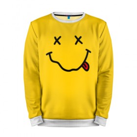 Мужской свитшот 3D с принтом NIRVANA SMILE в городе Новоалтайск, 100% полиэстер с мягким внутренним слоем | круглый вырез горловины, мягкая резинка на манжетах и поясе, свободная посадка по фигуре | music | nirvana | rip smile | rock | smile | группа | курт кобейн | музыка | нирвана | рок | смайл