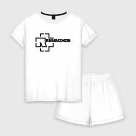 Женская пижама с шортиками хлопок с принтом Rammstein в городе Новоалтайск, 100% хлопок | футболка прямого кроя, шорты свободные с широкой мягкой резинкой | metallica | music | rammstein | rock | металл | металлика | музыка | раммштайн | рок | рок группа