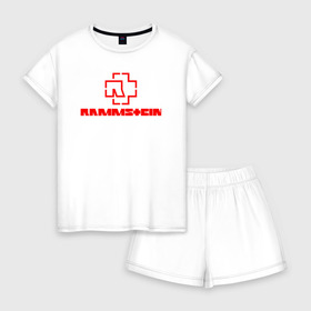 Женская пижама с шортиками хлопок с принтом Rammstein в городе Новоалтайск, 100% хлопок | футболка прямого кроя, шорты свободные с широкой мягкой резинкой | metallica | music | rammstein | rock | металл | металлика | музыка | раммштайн | рок | рок группа