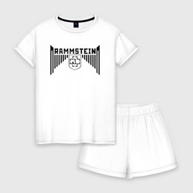 Женская пижама с шортиками хлопок с принтом Rammstein в городе Новоалтайск, 100% хлопок | футболка прямого кроя, шорты свободные с широкой мягкой резинкой | deutschland | duhastviel.mutter | hevy metal | meinteil | music | rammstein | rammsteinfan | ramshtain | rock | германия | метал | музыка | немцы | рамштаин | рамштайн | рамштейн | рок