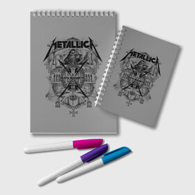 Блокнот с принтом Metallica в городе Новоалтайск, 100% бумага | 48 листов, плотность листов — 60 г/м2, плотность картонной обложки — 250 г/м2. Листы скреплены удобной пружинной спиралью. Цвет линий — светло-серый
 | Тематика изображения на принте: album | black | concert | heavy | kirk | metal | metallica | music | rock | tolls | джеймс хэтфилд | кирк хэмметт | клифф бёртон | ларс ульрих | метал | металлика | трэш