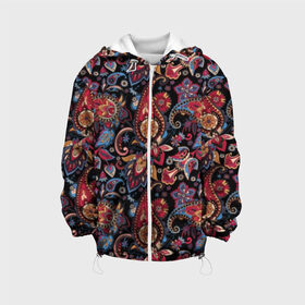 Детская куртка 3D с принтом Этнический орнамент в городе Новоалтайск, 100% полиэстер | застежка — молния, подол и капюшон оформлены резинкой с фиксаторами, по бокам — два кармана без застежек, один потайной карман на груди, плотность верхнего слоя — 90 г/м2; плотность флисового подклада — 260 г/м2 | Тематика изображения на принте: asia | black | blue | curl | east | ethnic | flower | india | ornament | pattern | petal | red | yellow | zendudl | азия | восток | желтый | завитушка | зендудл | индия | красный | лепесток | орнамент | узор | цветок | черный | этнический