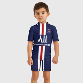 Детский купальный костюм 3D с принтом PSG Home 19-20 в городе Новоалтайск, Полиэстер 85%, Спандекс 15% | застежка на молнии на спине | champions league | france | mbappe | neymar | psg | лига чемпионов | мбаппе | неймар | париж | псж | франция | чемпион
