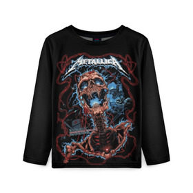 Детский лонгслив 3D с принтом Metallica в городе Новоалтайск, 100% полиэстер | длинные рукава, круглый вырез горловины, полуприлегающий силуэт
 | metallica | группа | метал | металлика | музыка | песни | рок