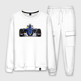 Мужской костюм хлопок с принтом Sauber F1 Team в городе Новоалтайск, 100% хлопок | на свитшоте круглая горловина, мягкая резинка по низу. Брюки заужены к низу, на них два вида карманов: два “обычных” по бокам и два объемных, с клапанами, расположенные ниже линии бедра. Брюки с мягкой трикотажной резинкой на поясе и по низу штанин. В поясе для дополнительного комфорта — широкие завязки | f1. болид | авто | гонки | формула 1
