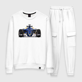 Женский костюм хлопок с принтом Sauber F1 Team в городе Новоалтайск, 100% хлопок | на свитшоте круглая горловина, мягкая резинка по низу. Брюки заужены к низу, на них два вида карманов: два 