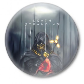 Значок с принтом Death Stranding (НА СПИНЕ) в городе Новоалтайск,  металл | круглая форма, металлическая застежка в виде булавки | cliff | deadman | death stranding | fragile | hideo kojima | mads mikkelsen | norman reedus | sam | дельторо | дэдмен | коджима | кодзима | мадс миккельсен | норман ридус | сэм | хидео