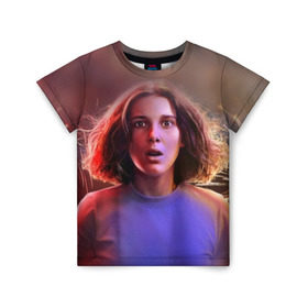 Детская футболка 3D с принтом STRANGER THINGS в городе Новоалтайск, 100% гипоаллергенный полиэфир | прямой крой, круглый вырез горловины, длина до линии бедер, чуть спущенное плечо, ткань немного тянется | Тематика изображения на принте: 011 | eggo | eleven | friends don t lie | netflix | season 3 | stranger things | демогоргон | нетфликс | одиннадцатая | очень странные дела | сезон 3 | сериалы