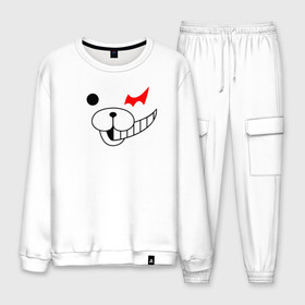 Мужской костюм хлопок с принтом MONOKUMA в городе Новоалтайск, 100% хлопок | на свитшоте круглая горловина, мягкая резинка по низу. Брюки заужены к низу, на них два вида карманов: два “обычных” по бокам и два объемных, с клапанами, расположенные ниже линии бедра. Брюки с мягкой трикотажной резинкой на поясе и по низу штанин. В поясе для дополнительного комфорта — широкие завязки | anime | bear | black  white | danganronpa | kurokuma | monodam | monokuma | monomi | monotaro | pink | rabbit | school | shirokuma | аниме | главарь | мoноми | монокума | черно белый | школа