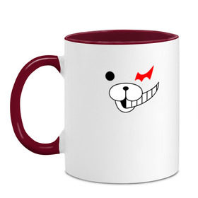 Кружка двухцветная с принтом MONOKUMA в городе Новоалтайск, керамика | объем — 330 мл, диаметр — 80 мм. Цветная ручка и кайма сверху, в некоторых цветах — вся внутренняя часть | anime | bear | black  white | danganronpa | kurokuma | monodam | monokuma | monomi | monotaro | pink | rabbit | school | shirokuma | аниме | главарь | мoноми | монокума | черно белый | школа