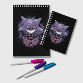 Блокнот с принтом Pokemon Gengar Rubber в городе Новоалтайск, 100% бумага | 48 листов, плотность листов — 60 г/м2, плотность картонной обложки — 250 г/м2. Листы скреплены удобной пружинной спиралью. Цвет линий — светло-серый
 | Тематика изображения на принте: battle | drawing | entei | go | legendary | lugia | metagross | nintendo | pikachu | pokemon | raikou | squirtle | zapdos | брок | бульбазавр | мисти | монстр | пикачу | покемон | эш