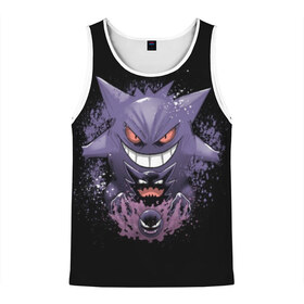 Мужская майка 3D с принтом Pokemon Gengar Rubber в городе Новоалтайск, 100% полиэстер | круглая горловина, приталенный силуэт, длина до линии бедра. Пройма и горловина окантованы тонкой бейкой | battle | drawing | entei | go | legendary | lugia | metagross | nintendo | pikachu | pokemon | raikou | squirtle | zapdos | брок | бульбазавр | мисти | монстр | пикачу | покемон | эш