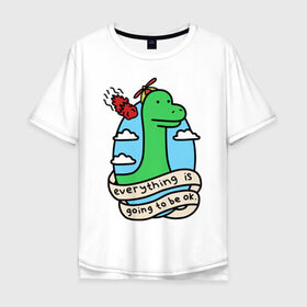 Мужская футболка хлопок Oversize с принтом Dinosaur в городе Новоалтайск, 100% хлопок | свободный крой, круглый ворот, “спинка” длиннее передней части | дино | динозавр | метиорит