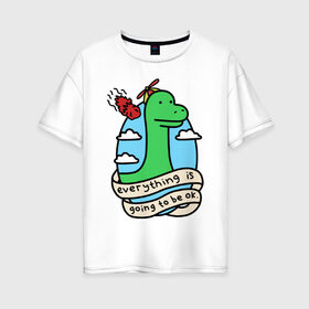 Женская футболка хлопок Oversize с принтом Dinosaur в городе Новоалтайск, 100% хлопок | свободный крой, круглый ворот, спущенный рукав, длина до линии бедер
 | дино | динозавр | метиорит