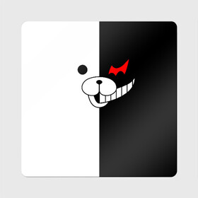 Магнит виниловый Квадрат с принтом MONOKUMA (КАПЮШОН) | МОНОКУМА в городе Новоалтайск, полимерный материал с магнитным слоем | размер 9*9 см, закругленные углы | anime | bear | black  white | danganronpa | kurokuma | monodam | monokuma | monomi | monotaro | pink | rabbit | school | shirokuma | аниме | главарь | мoноми | монокума | черно белый | школа
