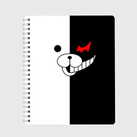 Тетрадь с принтом MONOKUMA (КАПЮШОН) | МОНОКУМА в городе Новоалтайск, 100% бумага | 48 листов, плотность листов — 60 г/м2, плотность картонной обложки — 250 г/м2. Листы скреплены сбоку удобной пружинной спиралью. Уголки страниц и обложки скругленные. Цвет линий — светло-серый
 | anime | bear | black  white | danganronpa | kurokuma | monodam | monokuma | monomi | monotaro | pink | rabbit | school | shirokuma | аниме | главарь | мoноми | монокума | черно белый | школа