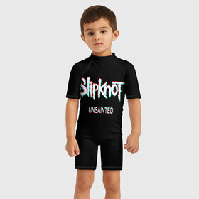 Детский купальный костюм 3D с принтом Slipknot Unsainted в городе Новоалтайск, Полиэстер 85%, Спандекс 15% | застежка на молнии на спине | 2019 | metal | music | new | rock | single | slipknot | unsainted
