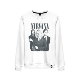 Женский свитшот хлопок с принтом Nirvana в городе Новоалтайск, 100% хлопок | прямой крой, круглый вырез, на манжетах и по низу широкая трикотажная резинка  | альтернативный рок | американская | гранж | дэйв грол | крист энтони новоселич | курт кобейн | рок группа