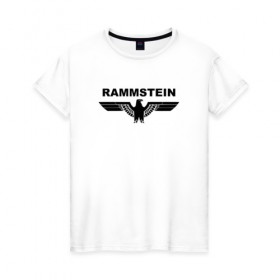 Женская футболка хлопок с принтом Rammstein в городе Новоалтайск, 100% хлопок | прямой крой, круглый вырез горловины, длина до линии бедер, слегка спущенное плечо | metallica | music | rammstein | rock | металл | металлика | музыка | раммштайн | рок | рок группа