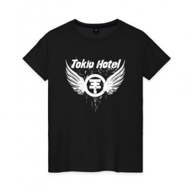 Женская футболка хлопок с принтом Tokio Hotel в городе Новоалтайск, 100% хлопок | прямой крой, круглый вырез горловины, длина до линии бедер, слегка спущенное плечо | hotel | island | tokio | tokio hotel | альтернативный | билл каулитц | георг листинг | группа | густав шефер | отель | пауэр | поп | рок | синти | синтипоп | токийский | токио | том каулитц | хотель