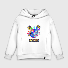 Детское худи Oversize хлопок с принтом SONIC в городе Новоалтайск, френч-терри — 70% хлопок, 30% полиэстер. Мягкий теплый начес внутри —100% хлопок | боковые карманы, эластичные манжеты и нижняя кромка, капюшон на магнитной кнопке | hedgehog | metal sonic | silver | silver the hedgehog | sonic | sonic boom | sonic the hedgehog | ёж сонник | игры | соник | фильмы