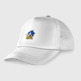 Детская кепка тракер с принтом SONIC в городе Новоалтайск, Козырек - 100% хлопок. Кепка - 100% полиэстер, Задняя часть - сетка | универсальный размер, пластиковая застёжка | hedgehog | metal sonic | silver | silver the hedgehog | sonic | sonic boom | sonic the hedgehog | ёж сонник | игры | соник | фильмы