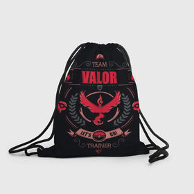 Рюкзак-мешок 3D с принтом Team Valor Trainer в городе Новоалтайск, 100% полиэстер | плотность ткани — 200 г/м2, размер — 35 х 45 см; лямки — толстые шнурки, застежка на шнуровке, без карманов и подкладки | Тематика изображения на принте: battle | drawing | entei | go | legendary | lugia | metagross | nintendo | pikachu | pokemon | raikou | squirtle | zapdos | брок | бульбазавр | мисти | монстр | пикачу | покемон | эш