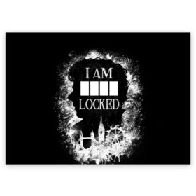 Поздравительная открытка с принтом I AM LOCKED в городе Новоалтайск, 100% бумага | плотность бумаги 280 г/м2, матовая, на обратной стороне линовка и место для марки
 | holmes | mr moment | sherlock | ватсон | дедукция | детектив | камбербэтч | мориарти | мр момент | сериал | фильм | холмс | холодное чтение | шерлок