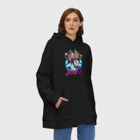 Худи SuperOversize хлопок с принтом Герои JoJos Bizarre Adventure в городе Новоалтайск, 70% хлопок, 30% полиэстер, мягкий начес внутри | карман-кенгуру, эластичная резинка на манжетах и по нижней кромке, двухслойный капюшон
 | diamond is unbreakable | jojo no kimyou na bouken | jojos bizarre adventure | невероятное приключение джоджо | несокрушимый алмаз