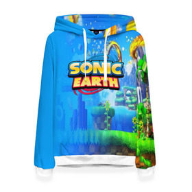 Женская толстовка 3D с принтом SONIC EARTH в городе Новоалтайск, 100% полиэстер  | двухслойный капюшон со шнурком для регулировки, мягкие манжеты на рукавах и по низу толстовки, спереди карман-кенгуру с мягким внутренним слоем. | hedgehog | metal sonic | silver | silver the hedgehog | sonic | sonic boom | sonic the hedgehog | ёж сонник | игры | соник | фильмы