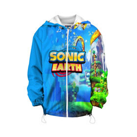 Детская куртка 3D с принтом SONIC EARTH в городе Новоалтайск, 100% полиэстер | застежка — молния, подол и капюшон оформлены резинкой с фиксаторами, по бокам — два кармана без застежек, один потайной карман на груди, плотность верхнего слоя — 90 г/м2; плотность флисового подклада — 260 г/м2 | hedgehog | metal sonic | silver | silver the hedgehog | sonic | sonic boom | sonic the hedgehog | ёж сонник | игры | соник | фильмы