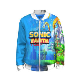 Детский бомбер 3D с принтом SONIC EARTH в городе Новоалтайск, 100% полиэстер | застегивается на молнию, по бокам два кармана без застежек, мягкие манжеты, по низу бомбера и на воротнике — эластичная резинка | hedgehog | metal sonic | silver | silver the hedgehog | sonic | sonic boom | sonic the hedgehog | ёж сонник | игры | соник | фильмы