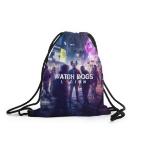 Рюкзак-мешок 3D с принтом WATCH DOGS LEGION в городе Новоалтайск, 100% полиэстер | плотность ткани — 200 г/м2, размер — 35 х 45 см; лямки — толстые шнурки, застежка на шнуровке, без карманов и подкладки | action | ct os | ded sec | fox | game | hacker | legion | watch dogs | watch dogs 2 | watch dogs legion | знак лиса | игра | компьютерная игра | легион | хакер