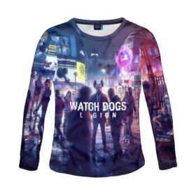 Женский лонгслив 3D с принтом WATCH DOGS LEGION в городе Новоалтайск, 100% полиэстер | длинные рукава, круглый вырез горловины, полуприлегающий силуэт | action | ct os | ded sec | fox | game | hacker | legion | watch dogs | watch dogs 2 | watch dogs legion | знак лиса | игра | компьютерная игра | легион | хакер