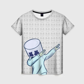 Женская футболка 3D с принтом Marshmello в городе Новоалтайск, 100% полиэфир ( синтетическое хлопкоподобное полотно) | прямой крой, круглый вырез горловины, длина до линии бедер | американский | диджей | маршмэллоу | музыкальный | продюсер