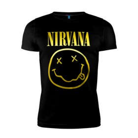 Мужская футболка премиум с принтом NIRVANA (НА СПИНЕ) в городе Новоалтайск, 92% хлопок, 8% лайкра | приталенный силуэт, круглый вырез ворота, длина до линии бедра, короткий рукав | nirvana | альтернативный рок | гранж | группа | курт кобейн | логотип нирвана | музыка | нирвана | песни | рок