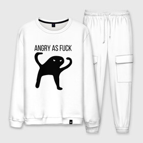 Мужской костюм хлопок с принтом Angry as Fuck в городе Новоалтайск, 100% хлопок | на свитшоте круглая горловина, мягкая резинка по низу. Брюки заужены к низу, на них два вида карманов: два “обычных” по бокам и два объемных, с клапанами, расположенные ниже линии бедра. Брюки с мягкой трикотажной резинкой на поясе и по низу штанин. В поясе для дополнительного комфорта — широкие завязки | angry | cat | meme | truxkot19 | кот | мем | ъуъ